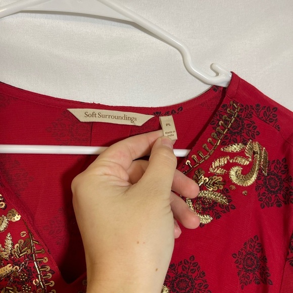 Soft Surroundings Red Tunic with Gold Embroidery - Picture 2 of 7